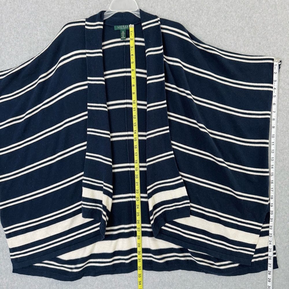 Lauren Ralph Lauren Silk Cashmere Poncho Sweater Blue White Striped Small Petite - Picture 15 of 16